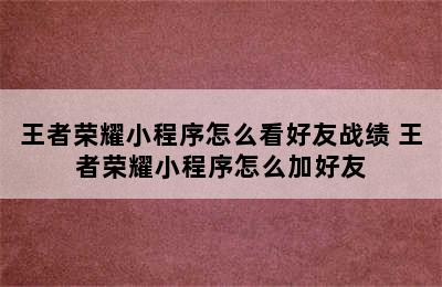 王者荣耀小程序怎么看好友战绩 王者荣耀小程序怎么加好友